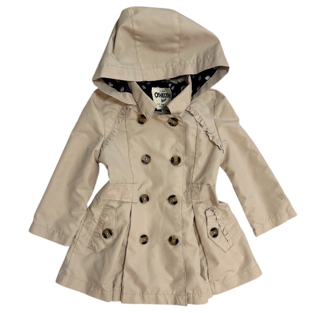Oshkosh B'Gosh Polka Dot Hooded Double Breasted Beige Trench Coat Size 18M Girl